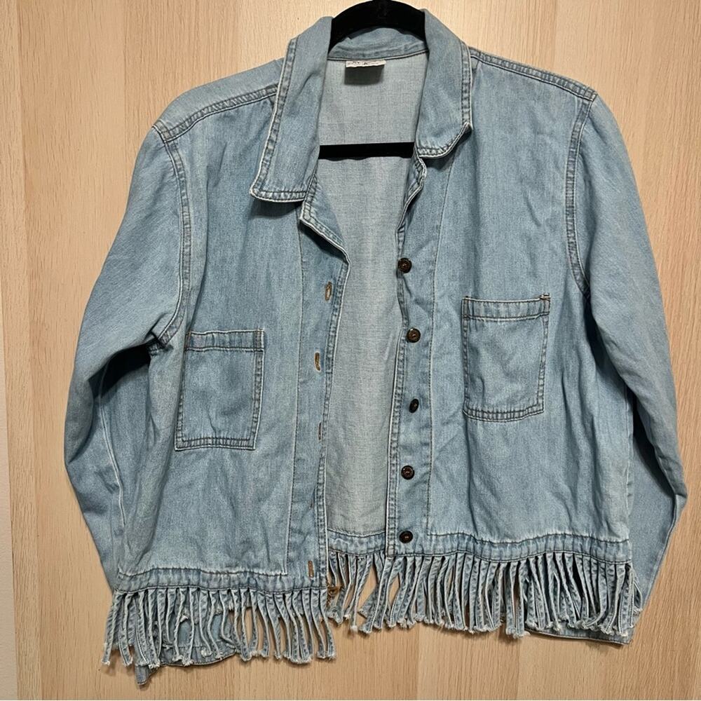 Color Me Cotton Vintage Fringe Buttondown jacket cropped